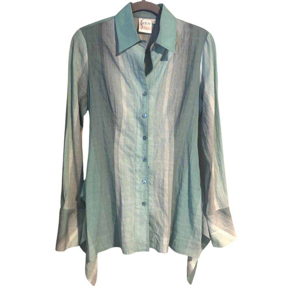 Finley Shark Bite Button Down Shirt Lagenlook Top Cotton Blend